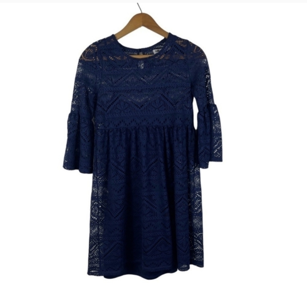 Bailey Blue Lace Dress With Bell Sleeves Small Fit Flare Mini